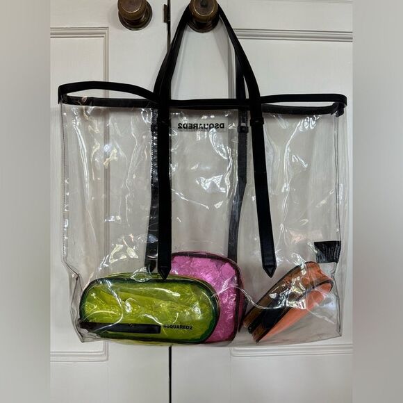 Dsquared2 authentic large PVC leather tote with multi color PVC zip pouches. - Picture 8 of 16